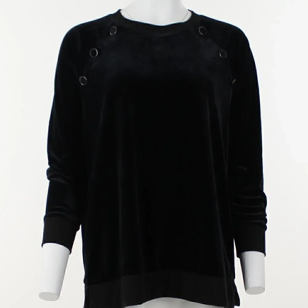 Anne Klein Button-Trim Velour Sweater